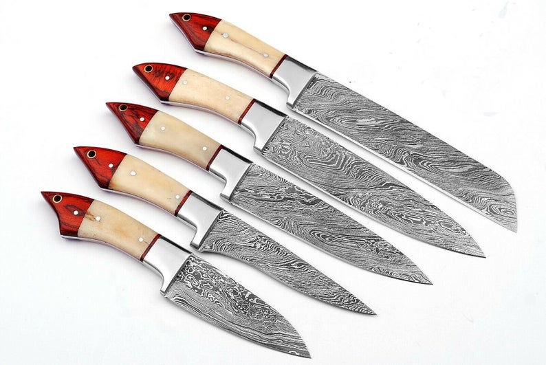 Set of 5 Handmade Damascus Chef Knife with Camel Bone Handle CF-06 –  eSaleKnives